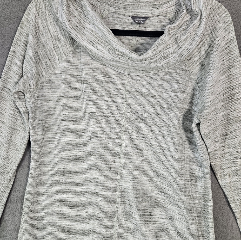 Eddie Bauer Womens Large Cowl Turtleneck Waffle Knit Thermal Gray Long Sleeve - Picture 2 of 8